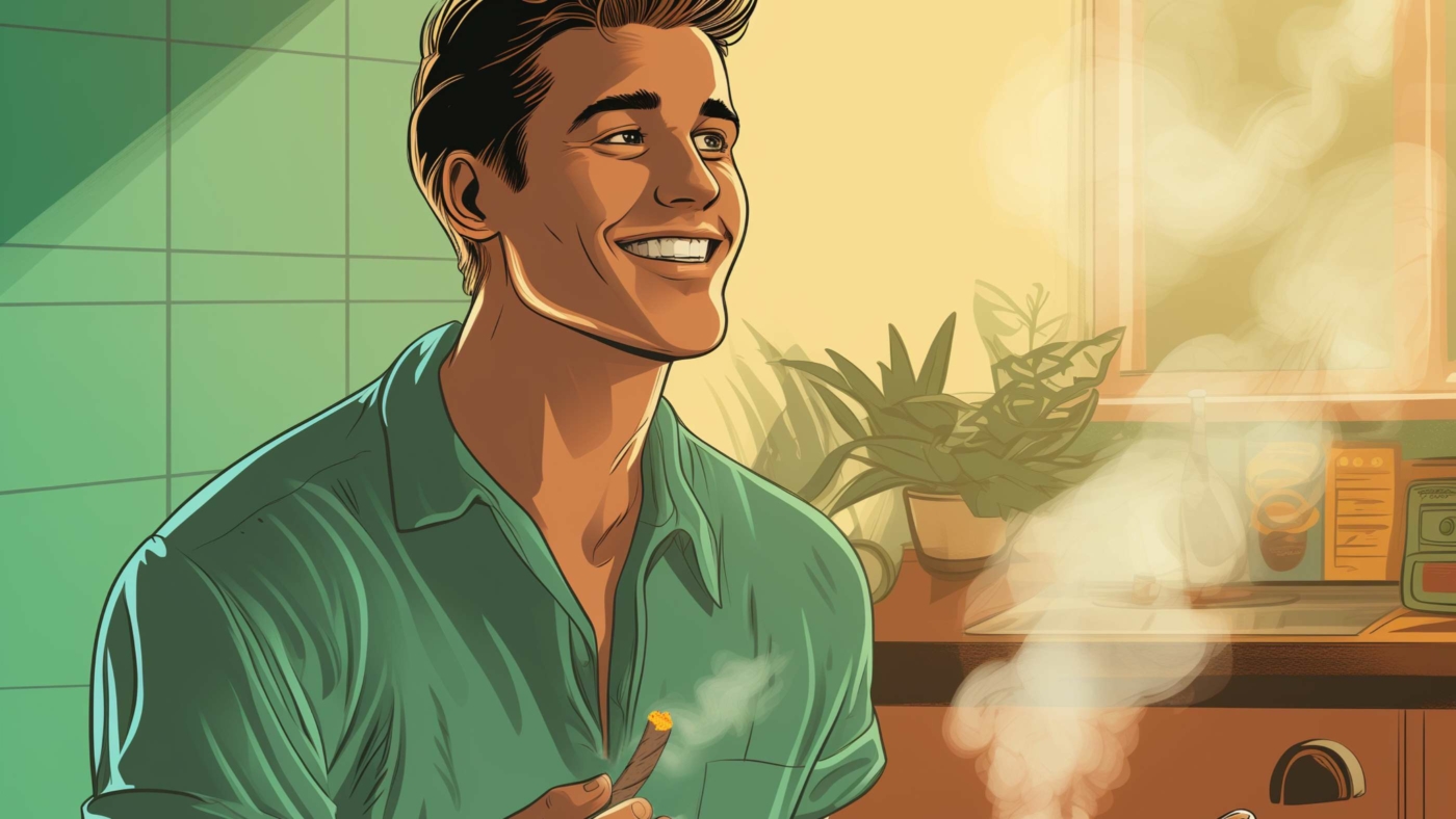 What Is The Recommended Dosage For Delta 8 Prerolls? 8 Indacloud. Image Of A Happy Guy Smoking Spliff In The Kitchen R Ffef6Eba 872A 40B4 8Ba8 Ff85C8787B2B.jpg
